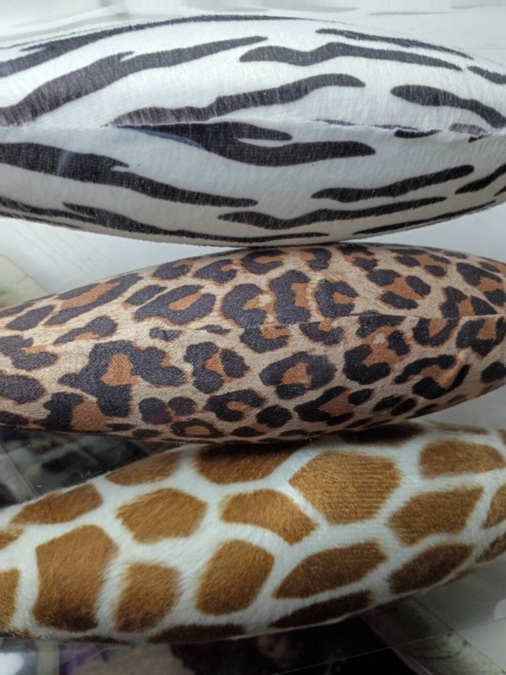 Set of 3 Animal Print Finial Ornaments 13.5" Faux Fur Felt Jungle Cheetah Zebra - Picture 4 of 5
